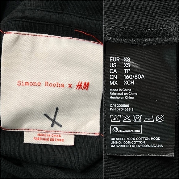 SIMONE ROCHA H&M Logo Embroidered Ruffle Shoulder Puff Sleeve Oversize Hoodie XS - Picture 11 of 13